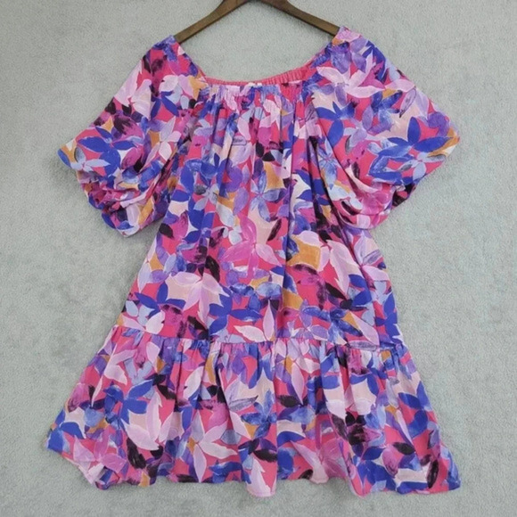 NWT Entro Womens Floral Mini Dress Size L Chiffon‎ Balloon sleeve 5CT - Picture 1 of 8